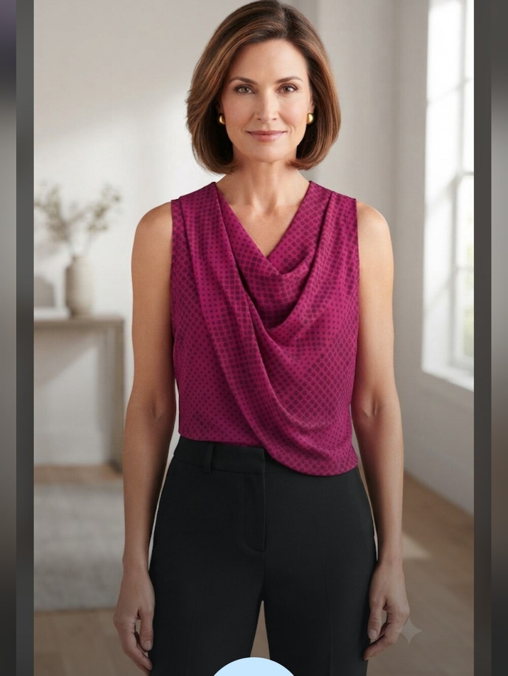 CAbi Magenta Brilliant Blouse #983 Draped V-Neck Sleeveless
